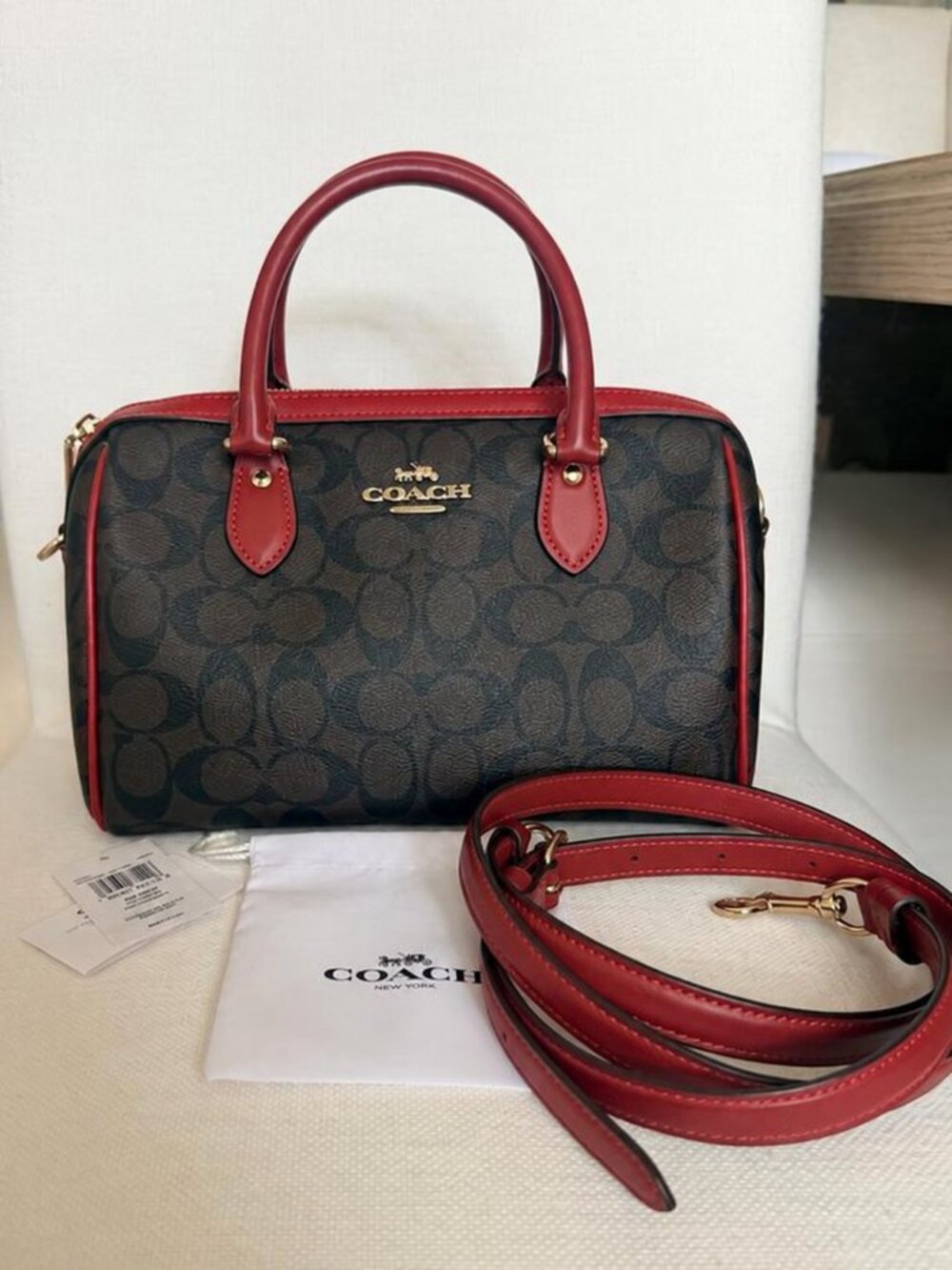 Coach Rowan Satchel Signature Canvas Oxblood Red Crossbody Bag New